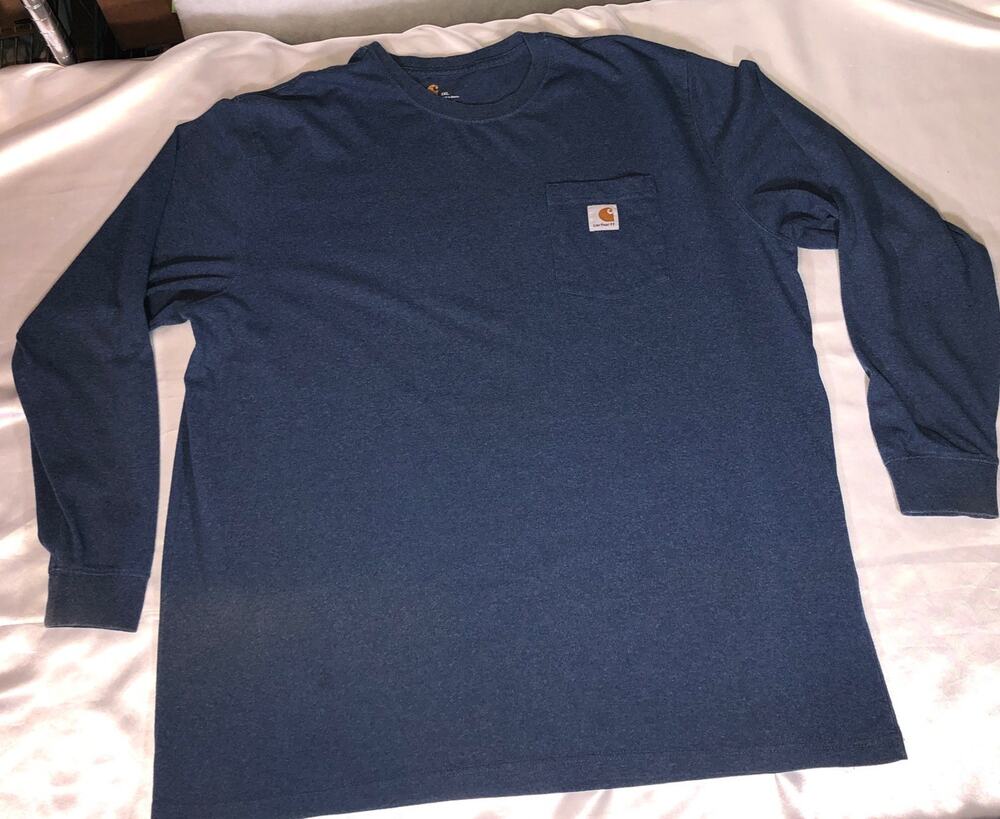 Carhartt Long Sleeve T Shirt Pocket Blue Work Shirt Original Fit Mens Size 2XL